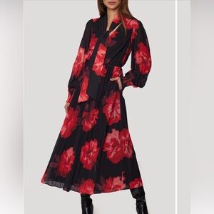 Lost + Wander Black and Red Floral Long Sleeve Dress
